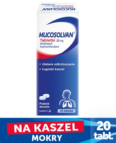 Mucosolvan 30 mg na kaszel i rozrzedzenie wydzieliny 20 tabletek