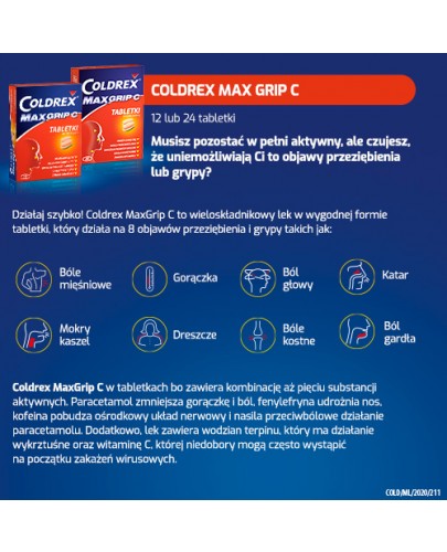 Coldrex MaxGrip C 500 mg + 25 mg + 5 mg + 20 mg + 30 mg 24 tabletki