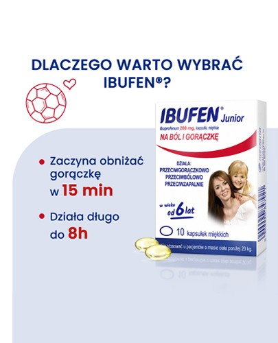 Ibufen Junior 200 mg kapsułki dla dzieci 6+ 10 sztuk