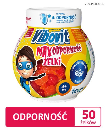Vibovit Max Odporność zestaw 10 witamin i minerałów dla dzieci 4-12 lat 50 sztuk 