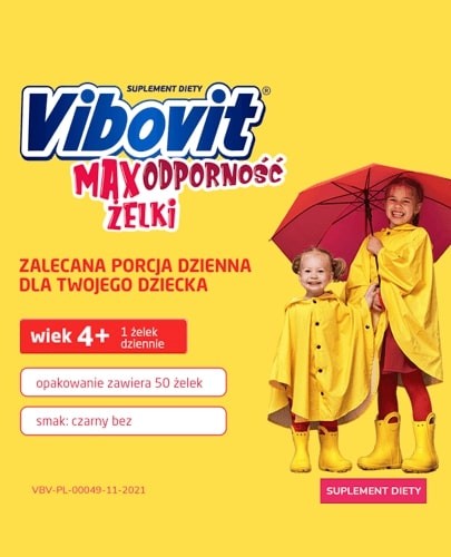 Vibovit Max Odporność zestaw 10 witamin i minerałów dla dzieci 4-12 lat 50 sztuk 