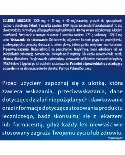 Coldrex MaxGrip C 500 mg + 25 mg + 5 mg + 20 mg + 30 mg 12 tabletek