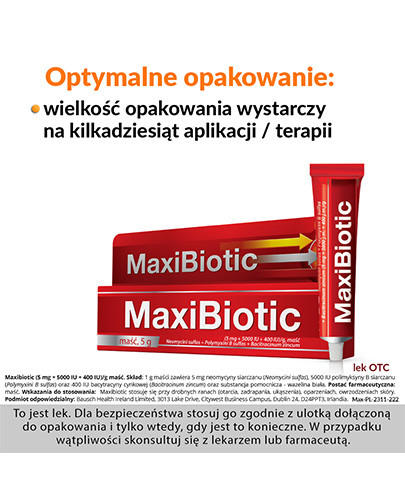 MaxiBiotic (5 mg + 5000 UI + 400 UI)/g maść 5 g