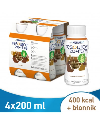 Resource 2.0 + Fibre preparat odżywczy w płynie smak kawowy 4x 200 ml