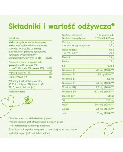 BoboVita Porcja Zbóż kaszka bezmleczna 7 zbóż wielozbożowo-jaglana po 8 miesiącu 230 g