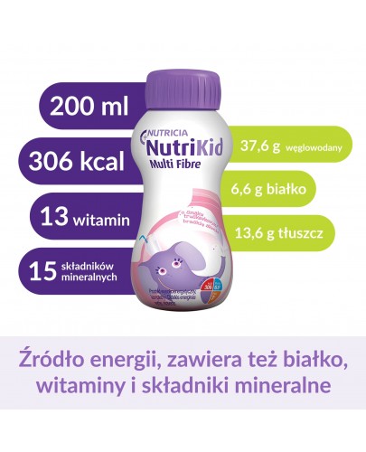 NutriKid Multi Fibre o smaku truskawkowym płyn 200 ml
