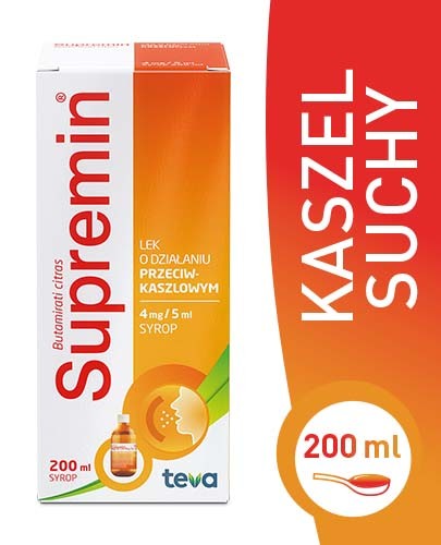 Supremin 4mg/5ml syrop o działaniu przeciwkaszlowym 200 ml