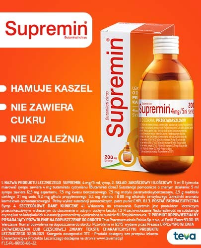 Supremin 4mg/5ml syrop o działaniu przeciwkaszlowym 200 ml