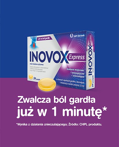 Inovox Express 2 mg + 0,6 mg + 1,2 mg na gardło smak miodowo-cytrynowy 24 pastylki