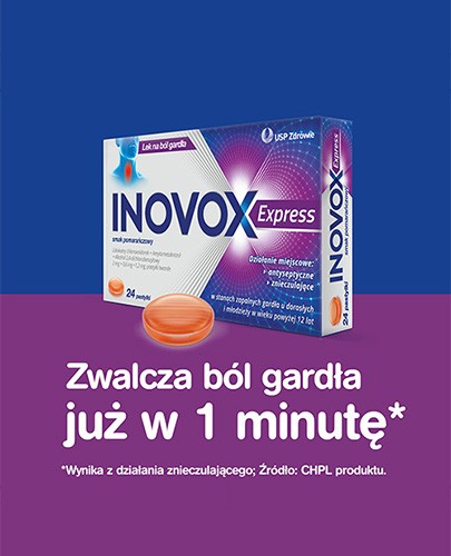 Inovox Express 2 mg + 0,6 mg + 1,2 mg na gardło smak pomarańczowy 24 pastylki