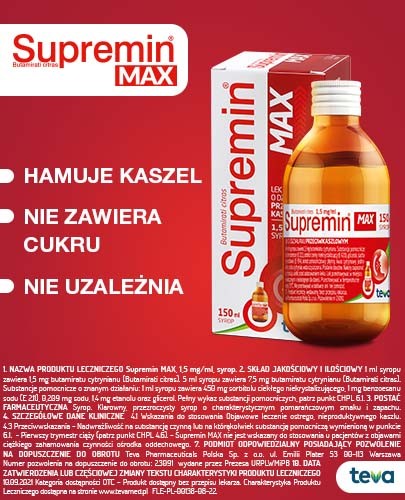 Supremin Max 1,5 mg/ml syrop o działaniu przeciwkaszlowym 150 ml 