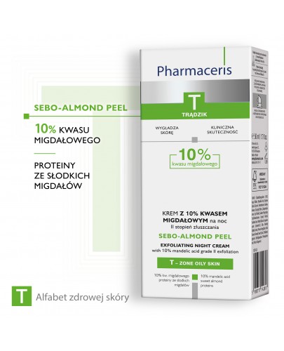 Pharmaceris T Sebo-Almond Peel krem z 10% kwasem migdałowym na noc 2 stopień złuszczania 50 ml [Kup 2 produkty z linii Pharmaceris T = Płyn micelarny Pharmaceris T 200 ml]