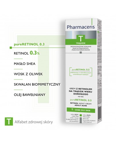 Pharmaceris T pureRetinol 0,3 krem z retinolem na trądzik wieku dorosłego na noc 40 ml [Kup 2 produkty z linii Pharmaceris T = Płyn micelarny Pharmaceris T 200 ml]