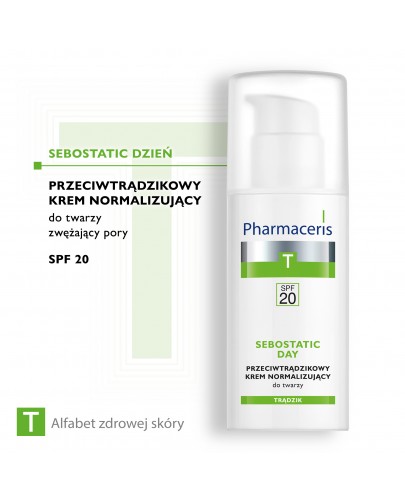 Pharmaceris T Sebostatic Dzień krem przeciwtrądzikowy SPF20 matująco normalizujący do twarzy 50 ml + Pharmaceris T płyn bakteriostatyczny 80 ml
