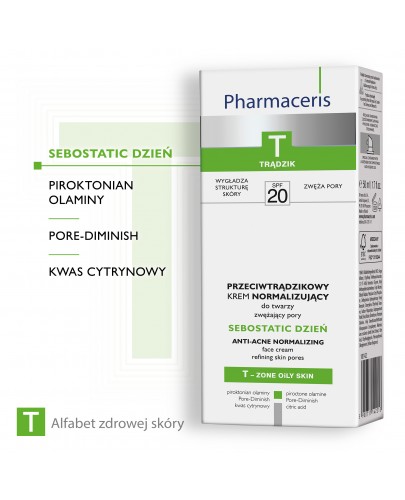 Pharmaceris T Sebostatic Dzień krem przeciwtrądzikowy SPF20 matująco normalizujący do twarzy 50 ml [Kup 2 produkty z linii Pharmaceris T = Płyn micelarny Pharmaceris T 200 ml]