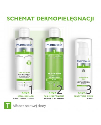 Pharmaceris T Sebostatic Dzień krem przeciwtrądzikowy SPF20 matująco normalizujący do twarzy 50 ml + Pharmaceris T płyn bakteriostatyczny 80 ml