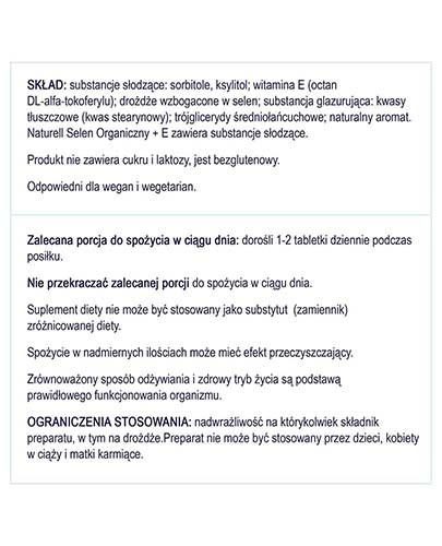 Naturell Selen organiczny 0,05mg + witamina E 12mg 60 tabletek [+ Naturell Silica Biotyna Max 20tabl.]