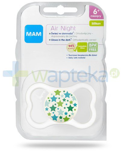 MAM Air Night smoczek silikonowy 6m+ świeci w ciemności 1 sztuka [27584]