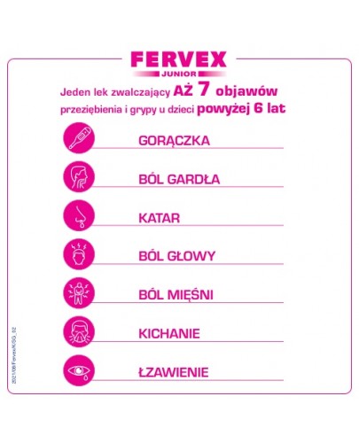 Fervex Junior 280 mg + 10 mg + 100 mg granulat do sporządzania roztworu doustnego smak malinowy 8 saszetek