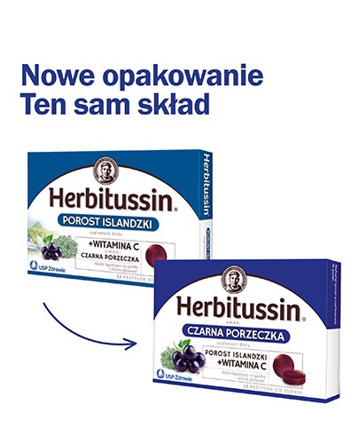 Herbitussin Porost Islandzki + witamina C czarna porzeczka 12 pastylek do ssania
