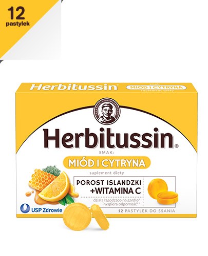 Herbitussin Miód i Cytryna porost islandzki + witamina C 12 pastylek do ssania