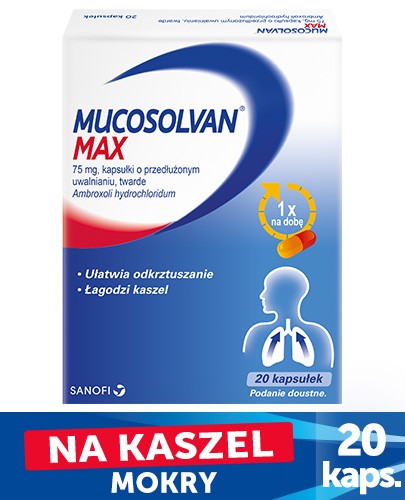Mucosolvan Max 75 mg na kaszel bez recepty 20 kapsułek