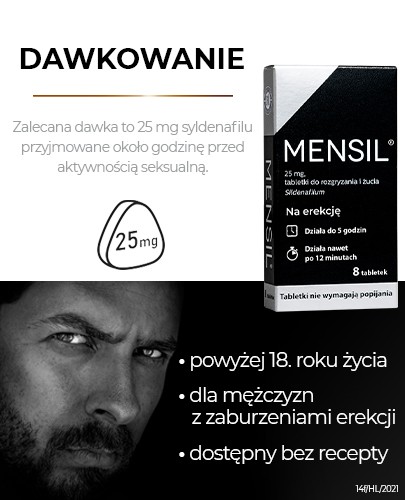 Mensil 25mg (Sildenafil) lek na erekcję 4 tabletki do żucia