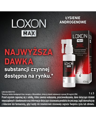 Loxon Max 5% płyn na skórę, leczenie łysienia 60 ml