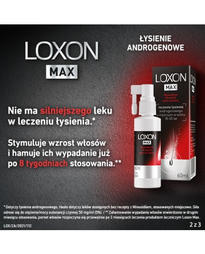 Loxon Max 5% płyn na skórę, leczenie łysienia 60 ml