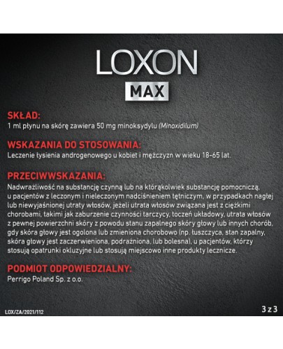 Loxon Max 5% płyn na skórę, leczenie łysienia 60 ml