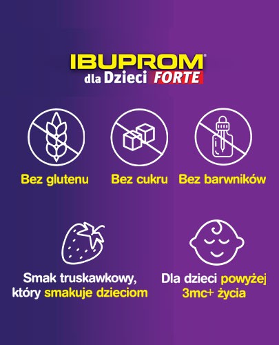 Ibuprom dla dzieci Forte 200mg/5ml zawiesina smak truskawkowy dla dzieci 3m+ 100 ml