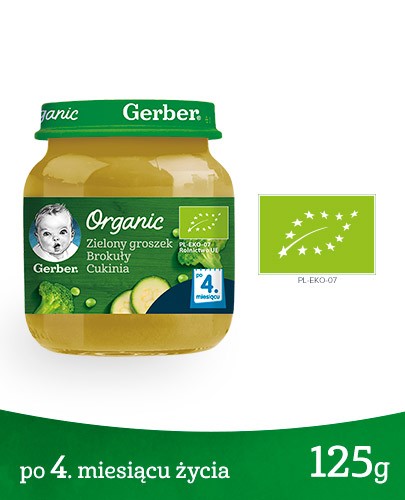 Nestlé Gerber Organic Zielony groszek brokuły cukinia po 4 miesiącu 125g