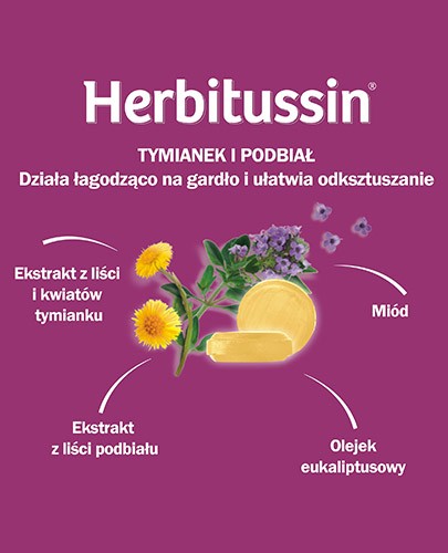 Herbitussin Tymianek i podbiał 12 pastylek do ssania