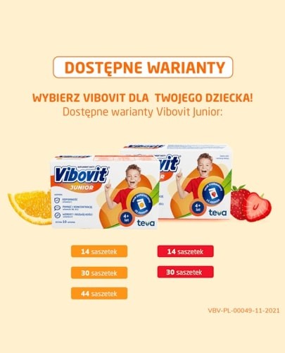 Vibovit Junior smak pomarańczowy dla dzieci 4-12 lat 44 saszetki