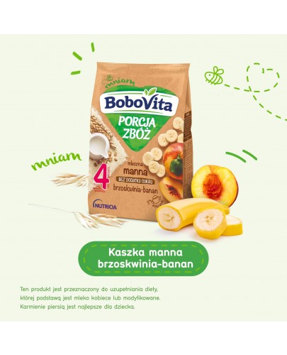 BoboVita Porcja zbóż mleczna kaszka manna o smaku brzoskwini i banana dla dzieci 4m+ 210 g