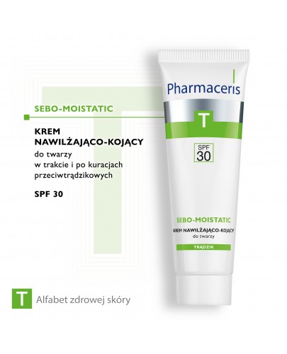 Pharmaceris T Sebo-Moistatic krem nawilżająco-kojący do twarzy w trakcie i po kuracji przeciwtrądzikowej SPF 30 50 ml [Kup 2 produkty z linii Pharmaceris T = Płyn micelarny Pharmaceris T 200 ml]