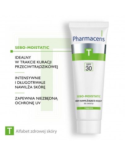 Pharmaceris T Sebo-Moistatic krem nawilżająco-kojący do twarzy w trakcie i po kuracji przeciwtrądzikowej SPF 30 50 ml [Kup 2 produkty z linii Pharmaceris T = Płyn micelarny Pharmaceris T 200 ml]