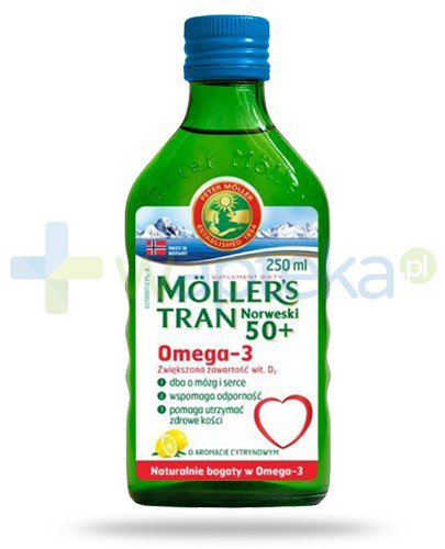 Mollers Tran Norweski 50+ Omega-3 smak cytrynowy 250 ml [Edycja w puszce]
