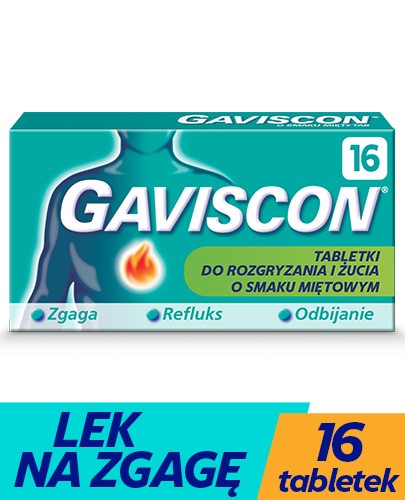Gaviscon 250 mg + 133,5 mg + 80 mg o smaku mięty tabletki do rozgryzania 16 sztuk