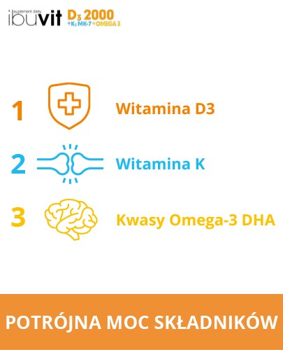 IbuVit D3 + K2 MK-7 2000 Omega-3 witamina D3 dla dorosłych 30 kapsułek