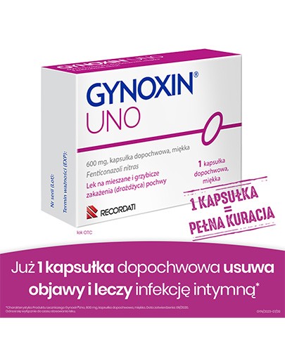 Gynoxin Uno 600 mg kapsułka dopochwowa miękka 1 sztuka