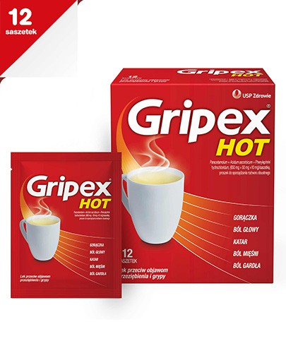 Gripex Hot 650 mg + 50 mg + 10 mg 12 saszetek