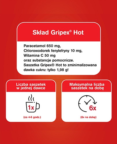 Gripex Hot 650 mg + 50 mg + 10 mg 12 saszetek