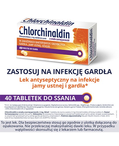 Chlorchinaldin 2mg o smaku czarnej porzeczki 40 tabletek do ssania
