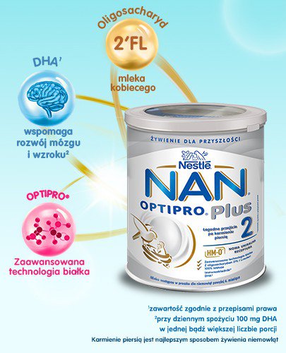 NESTLE NAN OPTIPRO Plus 2 HM-0 Mleko modyfikowane w proszku dla niemowląt powyżej 6 miesiąca 4x 800 g  [WIELOPAK]