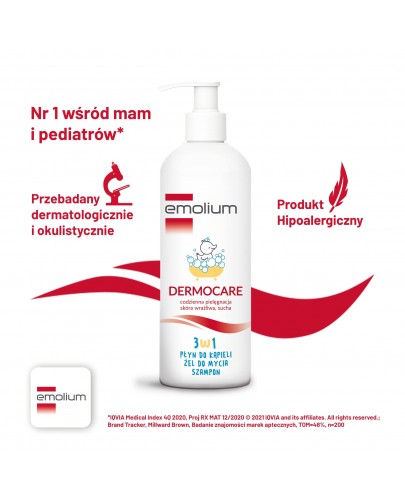 Emolium Dermocare 3w1 płyn do kąpieli, żel, szampon od 1. miesiąca życia 400 ml