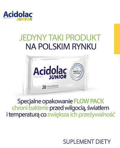 Acidolac Junior o smaku białej czekolady 20 misio-tabletek