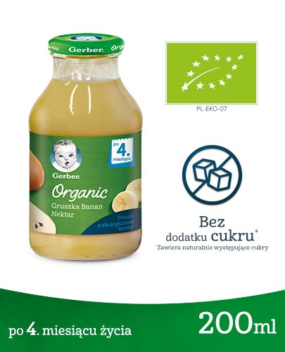 Nestlé Gerber Organic gruszka, banan nektar dla dzieci 4m+ 200 ml
