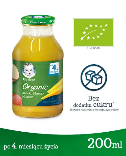 Nestlé Gerber Organic jabłko, mango nektar dla dzieci 4m+ 200 ml