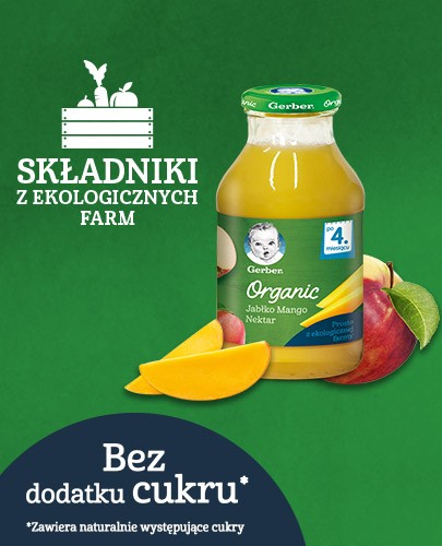 Nestlé Gerber Organic jabłko, mango nektar dla dzieci 4m+ 200 ml [Data ważności 31-08-2022] [Krótka data - 2022-08-31]